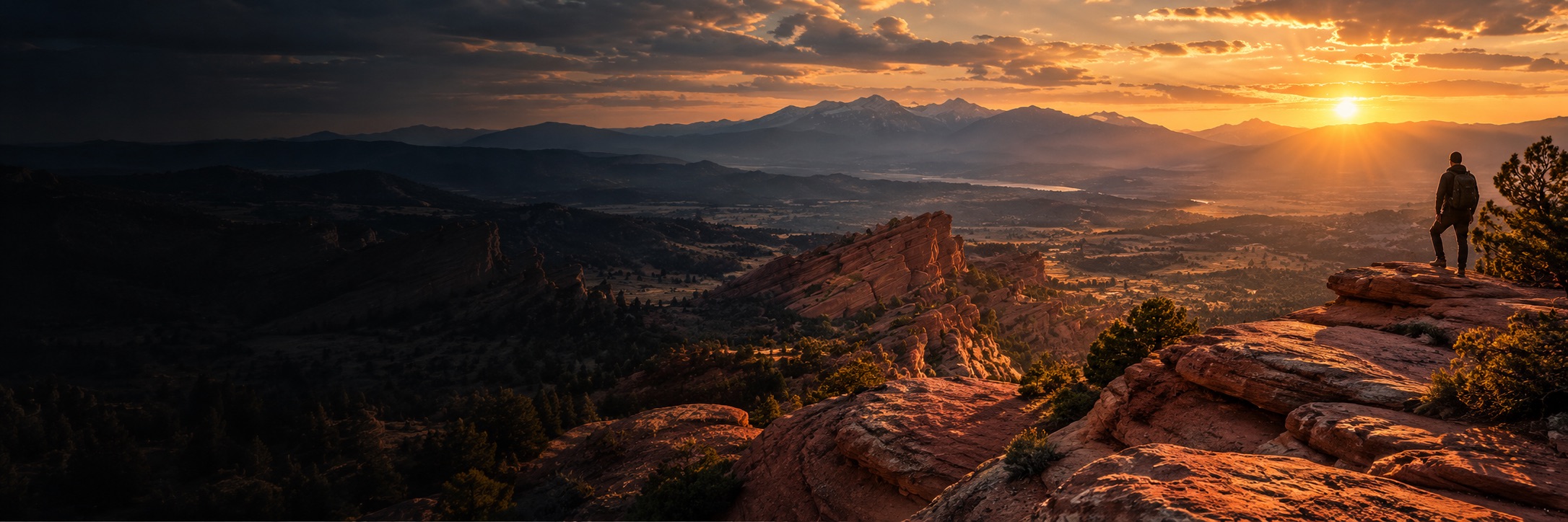 Aerial view of red rocks and mountains